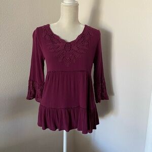 SOLD- Knox Rose Boho Blouse Top Small Dark Purple